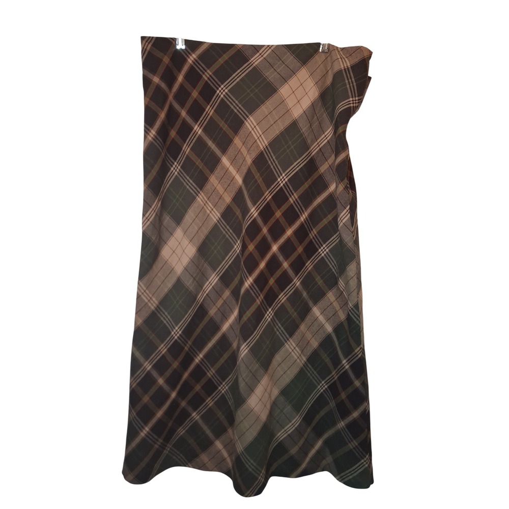 Vtg Jaclyn Smith Classic Plaid Midi Skirt Size 18 Green Brown Wool Blend NWT 90s